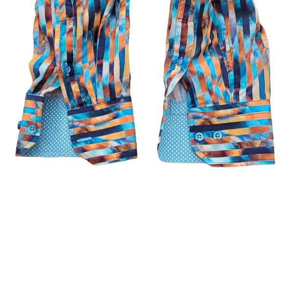 Mizumi Couture Vibrant Colorful Button Down Shirt with Contrasting Cuffs - Picture 4 of 12